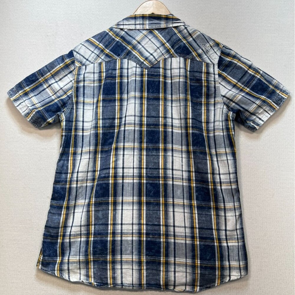 BKE Men Short Sleeve Button Up Shirt Medium Blue Plaid Vintage 1967 Standard Fit - Picture 10 of 12